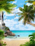 Фреска дикий пляж и пальмы