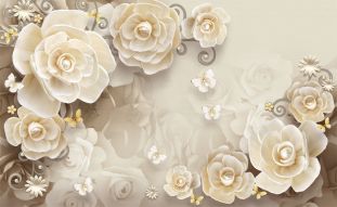 Фреска 3D Бежевые цветы